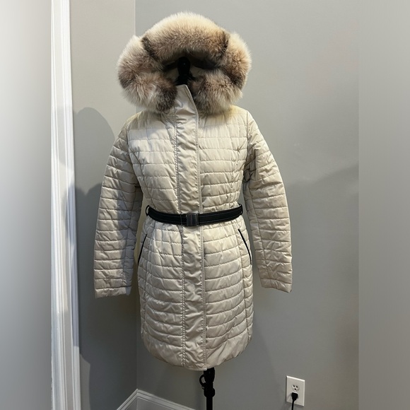New Gorski Apres Ski Coat Real Fur Hood Trim Italy Made w/ belt